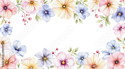 Watercolor wildflowers forming a soft border around spacious central area for customization