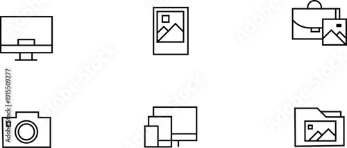 Collection of six simple line art icons depicting various image and document related actions