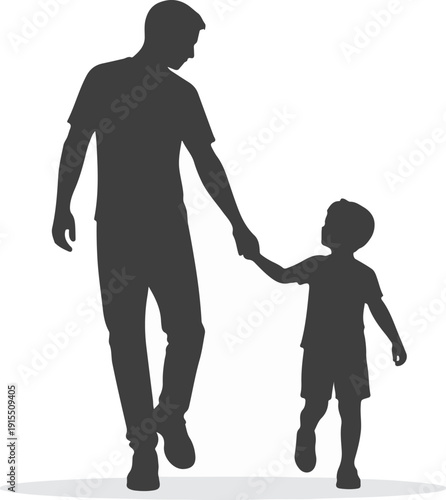 Parent and Child Holding Hands Silhouette – Family Love Concept Isolated on White 