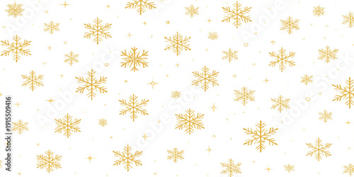 Seamless gold snowflake pattern Christmas holiday winter background.