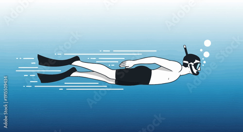 Underwater Exploration With Snorkel Gear And Fins