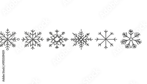 Set of cute snowflake icons, various simple snow flakes winter holidays decoration