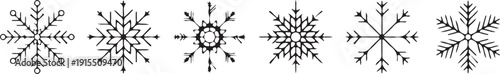 Simple line art snowflake icons: elegant winter decoration and Christmas design elements