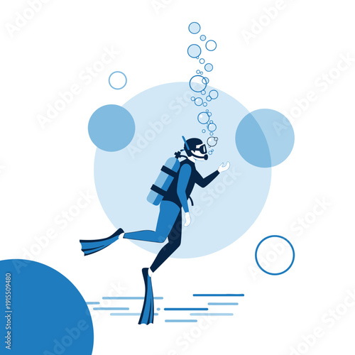 Underwater Explorer Ascending Through Bubbles With Gear