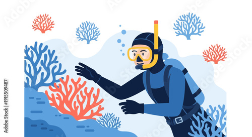 Underwater Explorer Discovering Vibrant Coral Reef Life In Ocean Depths