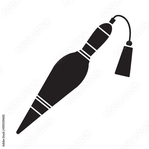 Stylized black and white icon depicting a tassel topped ceremonial staff or scepter