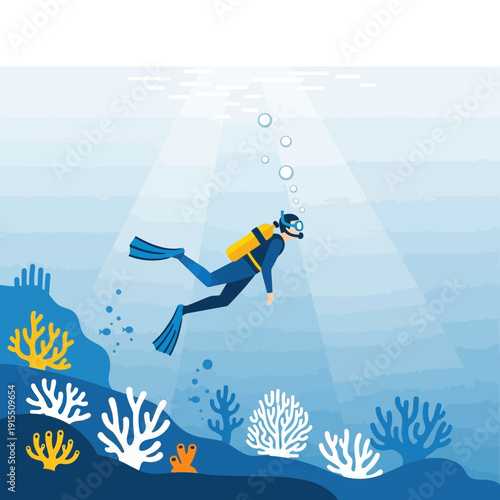 Underwater Scuba Diver Exploring Vibrant Coral Reefs And Marine Life