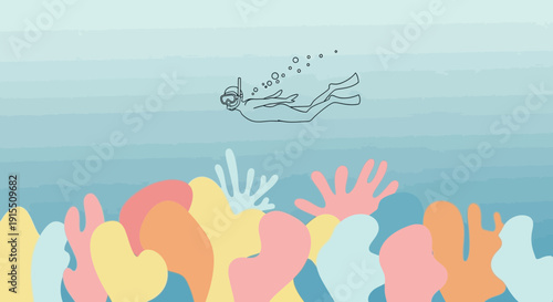 Underwater Serenity A Lone Diver Explores A Vibrant Coral Reef