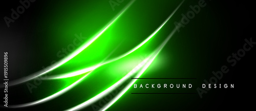 Abstract green lines over black background. Dynamic, smooth curves create modern visual effect. Bright neon glow adds energy.