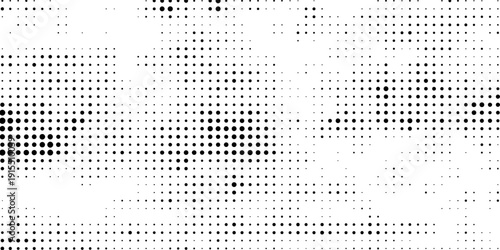 Grunge halftone gradient background. Faded grit noise texture. White and black sandy wallpaper. Retro pixelated backdrop. Anime or manga style comic overlay. Vector graphic design textured template