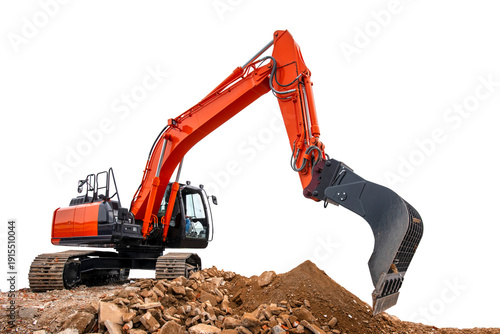 Bagger auf einer Baustelle isoliert als Freisteller über transparentem Hintergrund
