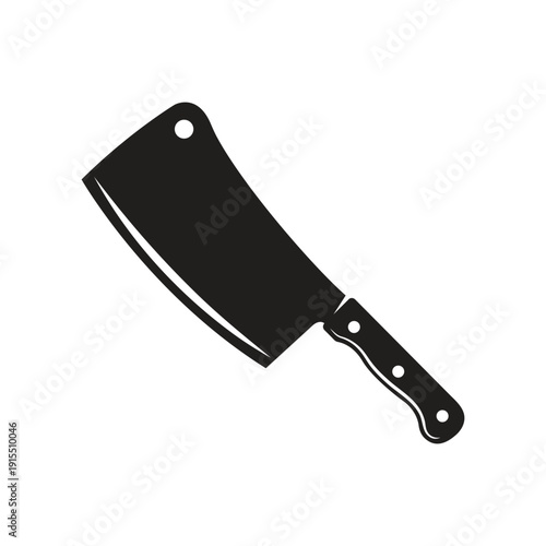 Professional black butcher cleaver knife silhouette for kitchen tools meat cutting and culinary restaurant branding