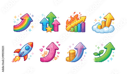 Business growth icon set. Trend, marketing, success icons in 3d style
