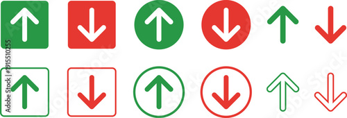 Collection of various green and red arrow icons on white background
