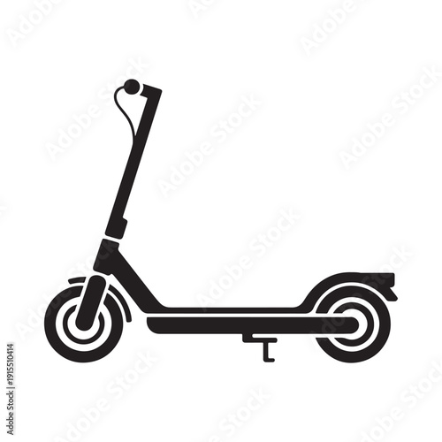 Black silhouette of an electric scooter showing its handlebars deck and wheels in profile view