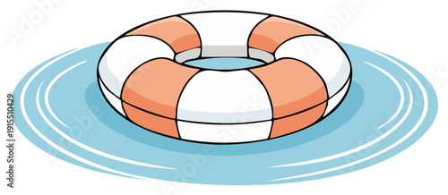 Ring Buoy Floating Peacefully on Water, Safety and Water Rescue Equipment for Lifeguards on Duty, Cartoon Style