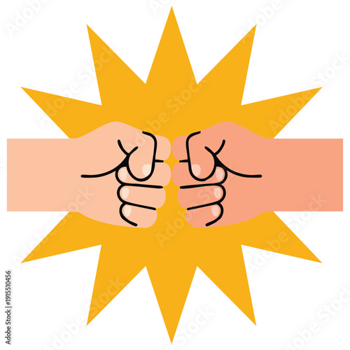 Fist Bump Hand Gesture Illustration with Starburst Lines for Celebration and Greeting