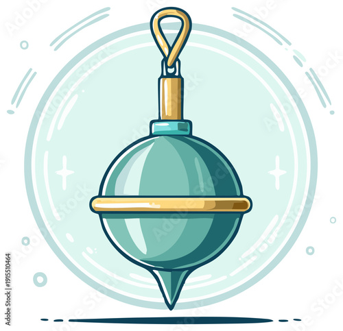Illustration of a teal and gold buoy design with a spherical shape.