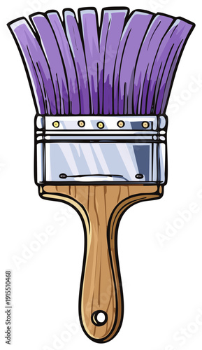 Paint brush with purple bristles wooden handle art supply painting equipment color tool illustration design DIY