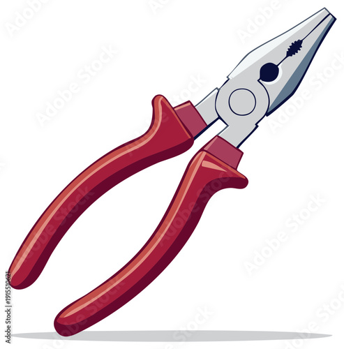 Vector illustration of red handled needle-nose pliers hand tool