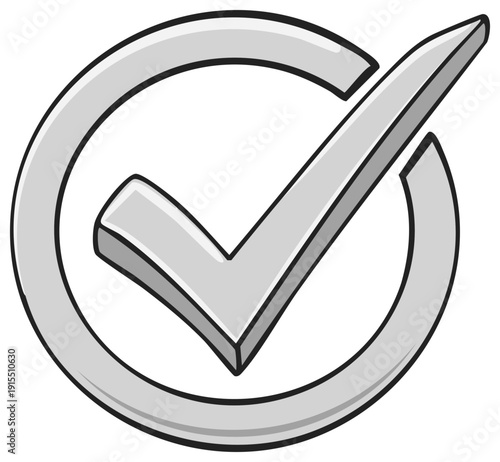 Illustrated gray checkmark inside a circle symbol for approval and completion.