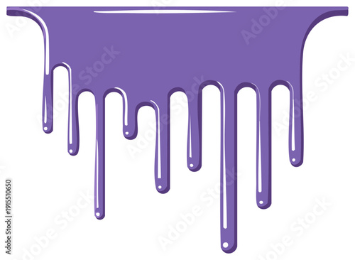 Purple liquid dripping from a flat surface with a glossy texture and rounded edges