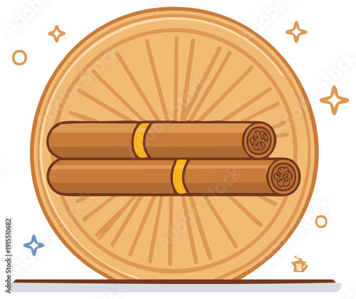 Hand Rolled Cigars on Circular Background, Relaxing Luxury, Tobacco Products on Dish, Tobacco Illustration