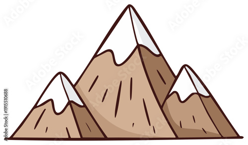 Cartoon illustration of snow capped mountain range with a simplistic aesthetic
