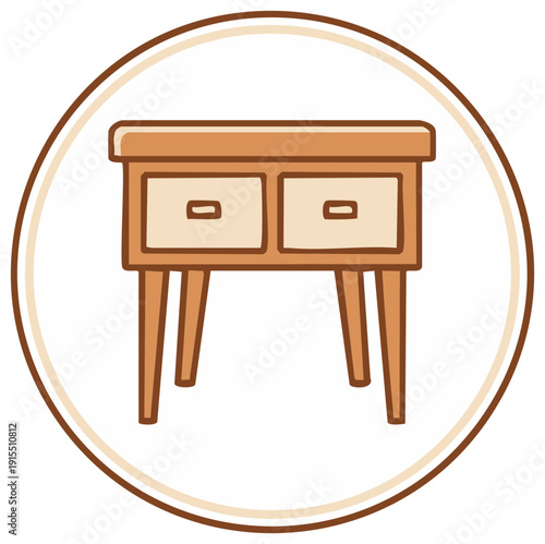Wooden retro nightstand with two drawers cartoon style icon illustration