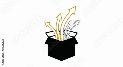 Black box with gold and grey arrows bursting upwards