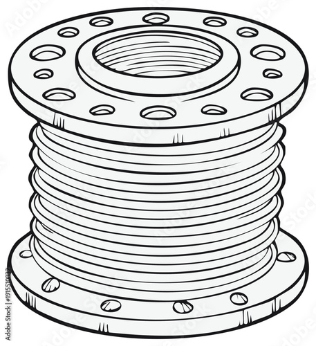 Industrial expansion joint with flanges and bellows for piping systems