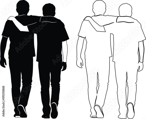 Two silhouettes of people standing back-to-back with one wearing a striped shirt.