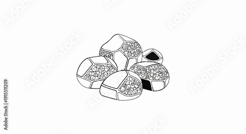 Artistic sketch of sliced pomegranates, revealing inner seeds and segments