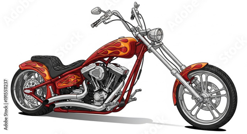 Custom Chopper Motorcycle with Flames.