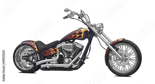 Custom Chopper Motorcycle with Flames.