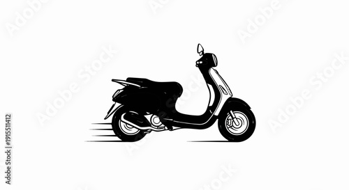 Black and white illustration of a scooter in motion