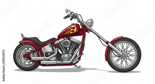 Custom Chopper Motorcycle with Flames.