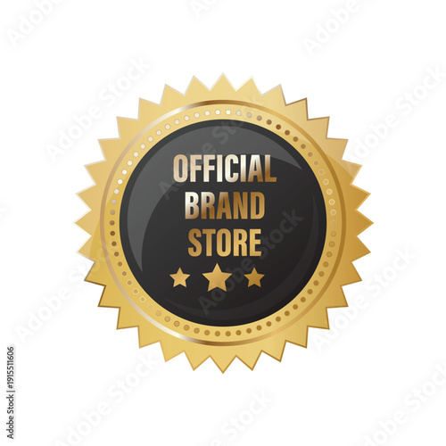 official brand store authentication seal with golden metallic frame for authorized retail and trusted business