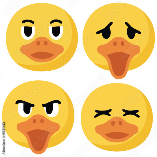 Set of Duck Face Emotions for Sticker and Emoticon Design Vector