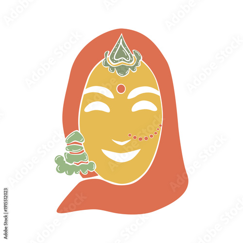 Indian woman with jewelry smiling, traditional portrait face silhouette Hand drawn vector isolated illustration. Flat character design, for magazines, maps greeting cards, people and family clip arts.