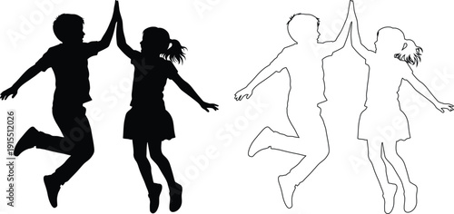 Children and adults celebrating with joyful high-fives and dynamic movement