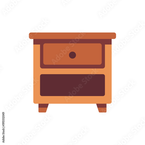 wooden nightstand, bedroom furniture, bedside storage, colorful vector flat style illustration