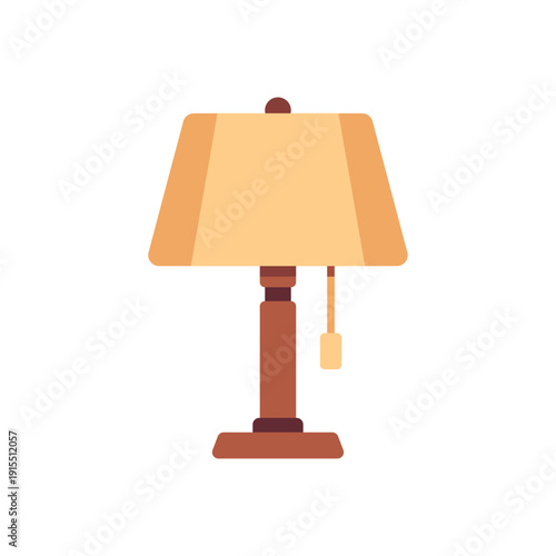 wooden table lamp, bedroom lighting, bedside decor, colorful vector flat style illustration