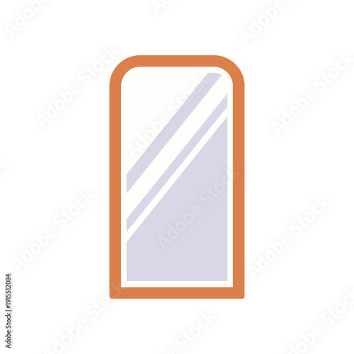 wooden wall mirror, gray glass, bedroom decor, colorful vector flat style illustration
