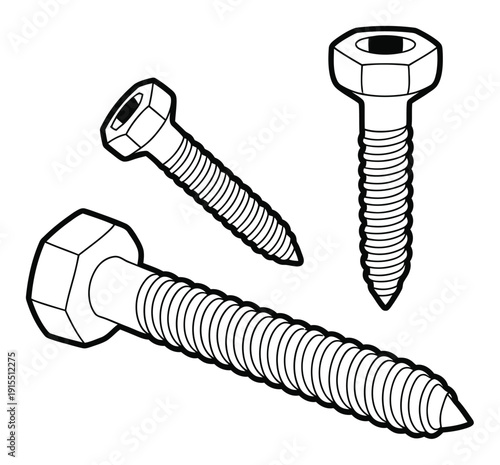 Set of Hex Head Screws Vector Illustration