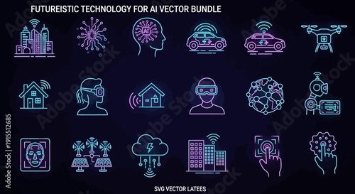 Futuristic Technology Icons for AI Vector Bundle.