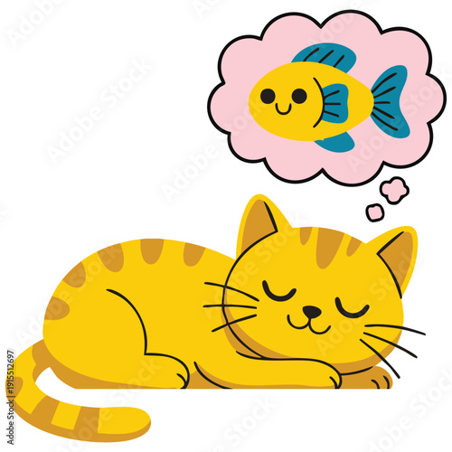 Adorable Cartoon Kitten Sleeping Peacefully for Print and Advertising Design Isolated Vector Illustration on White Background