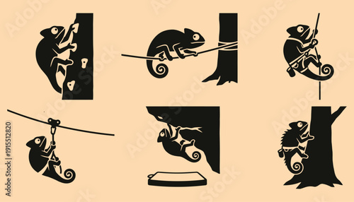Chameleon Climbing Adventures Six Silhouette Icons of Extreme Sports