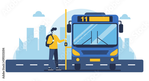 Urban Commute Awaiting Public Transportation Arrival In City Setting