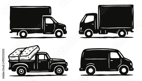 Logistics and Transportation Icons Box Trucks, Van, and Pickup